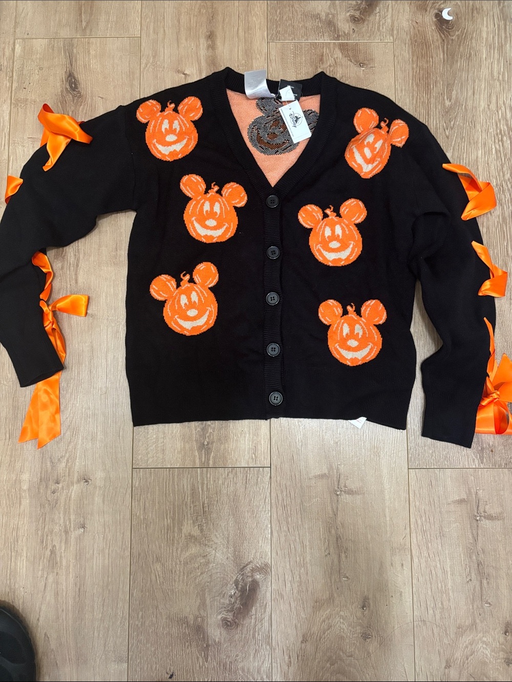 Disney Halloween Black Cardigan with Orange Pumpkin Mickey Appliqués